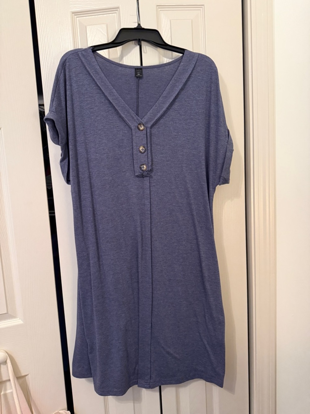SHEIN Blue V-Neck Midi Dress with Button Placket